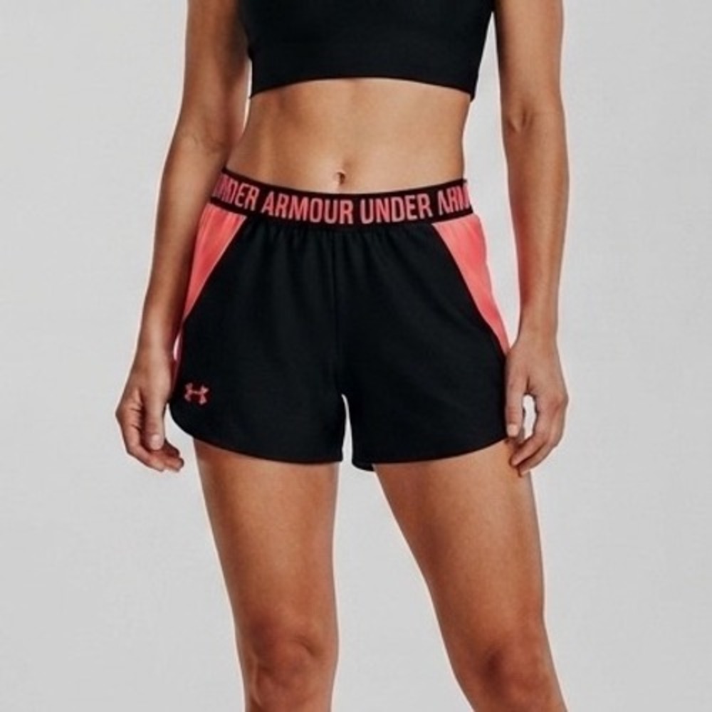 Under Armour Womens HeatGear Athletic Shorts Black Bright Coral Style Medium